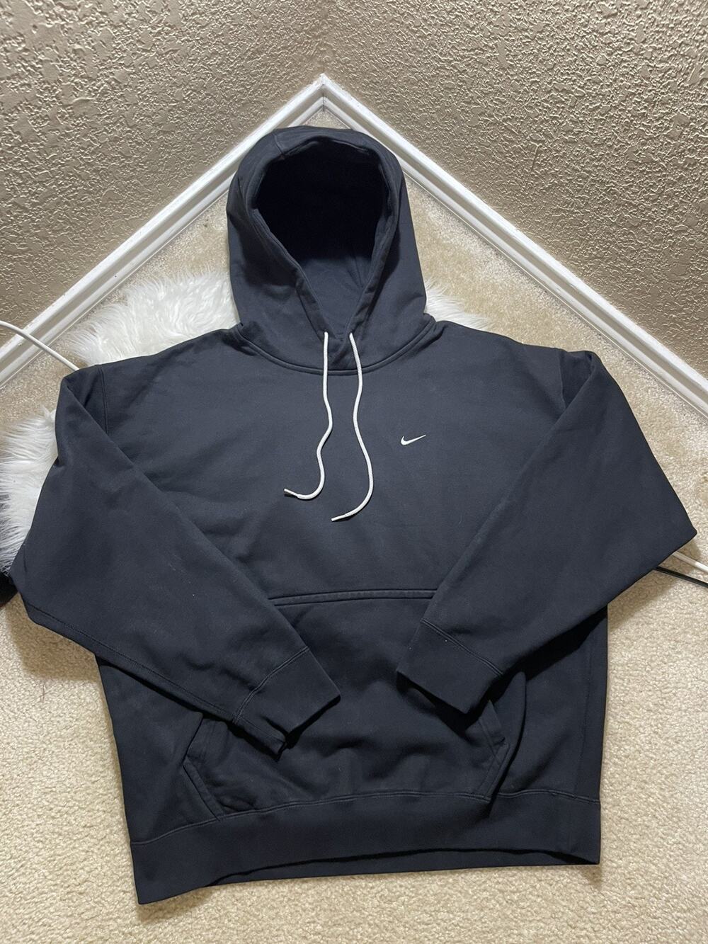 Nike Hoodie Men's XL Black Oversized Premium French Terry Cotton Fleece Pullover